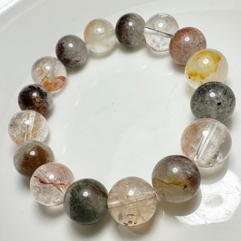 6 inch Four-Season Phantom Quartz and Fire Quartz Bracelet 10.7-11.3mm